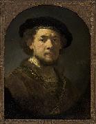 Rembrandt Peale Bust of a man wearing a cap and a gold chain oil painting on canvas
